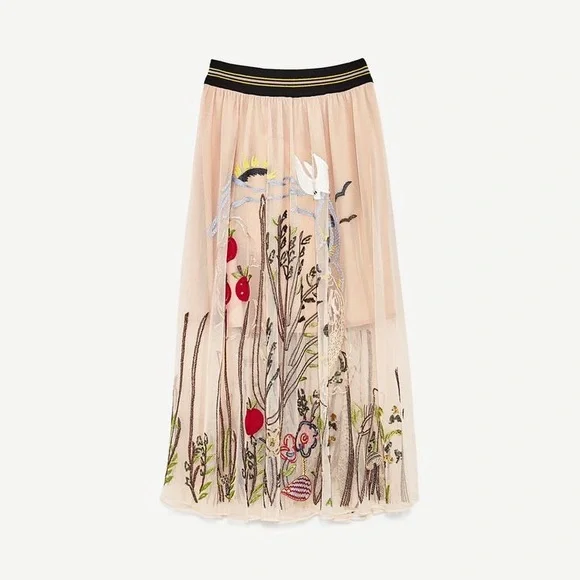 Zara embroidered Tull Skirt Size Small - Picture 3 of 5